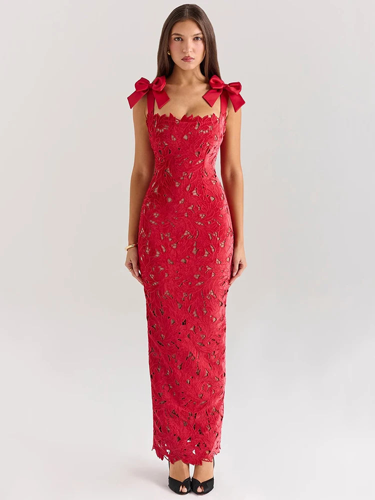 Lyssara Belle™ Long Dress with Lace Bows - ARLUVI