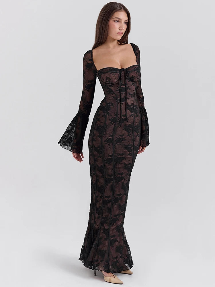 Bodycon Dress with Lace Print - ARLUVI