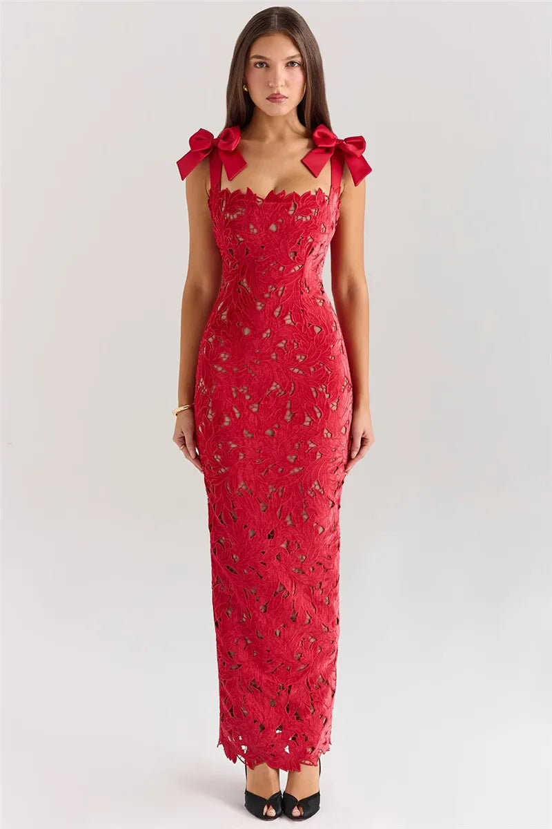 Lyssara Belle™ Long Dress with Lace Bows - ARLUVI