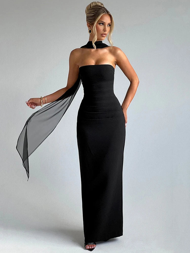 Orlina Night™ Long Strapless Scarf Neck Mozision - ARLUVI