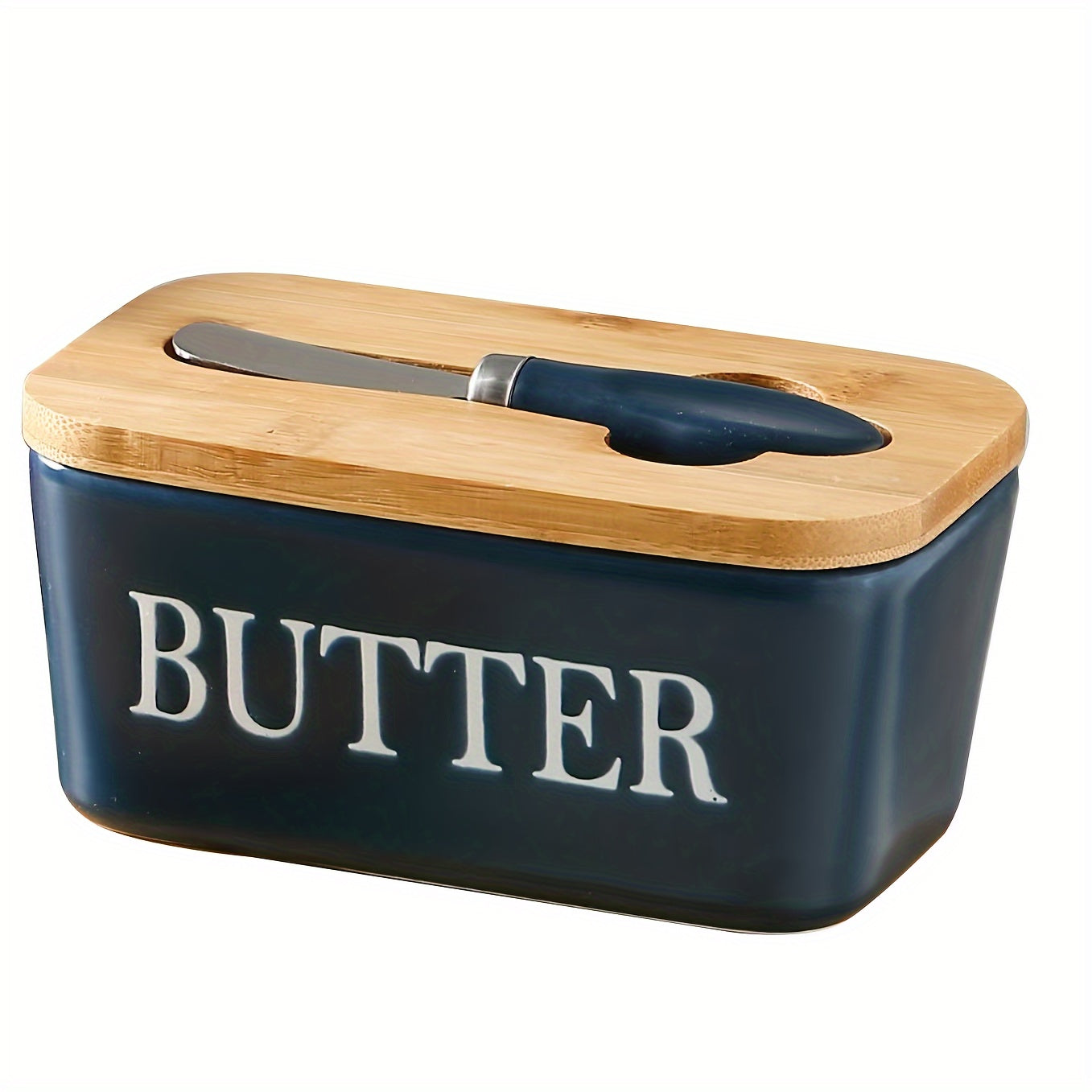 Ceramic Butter Dish with Bamboo Lid & Spreader - ARLUVI
