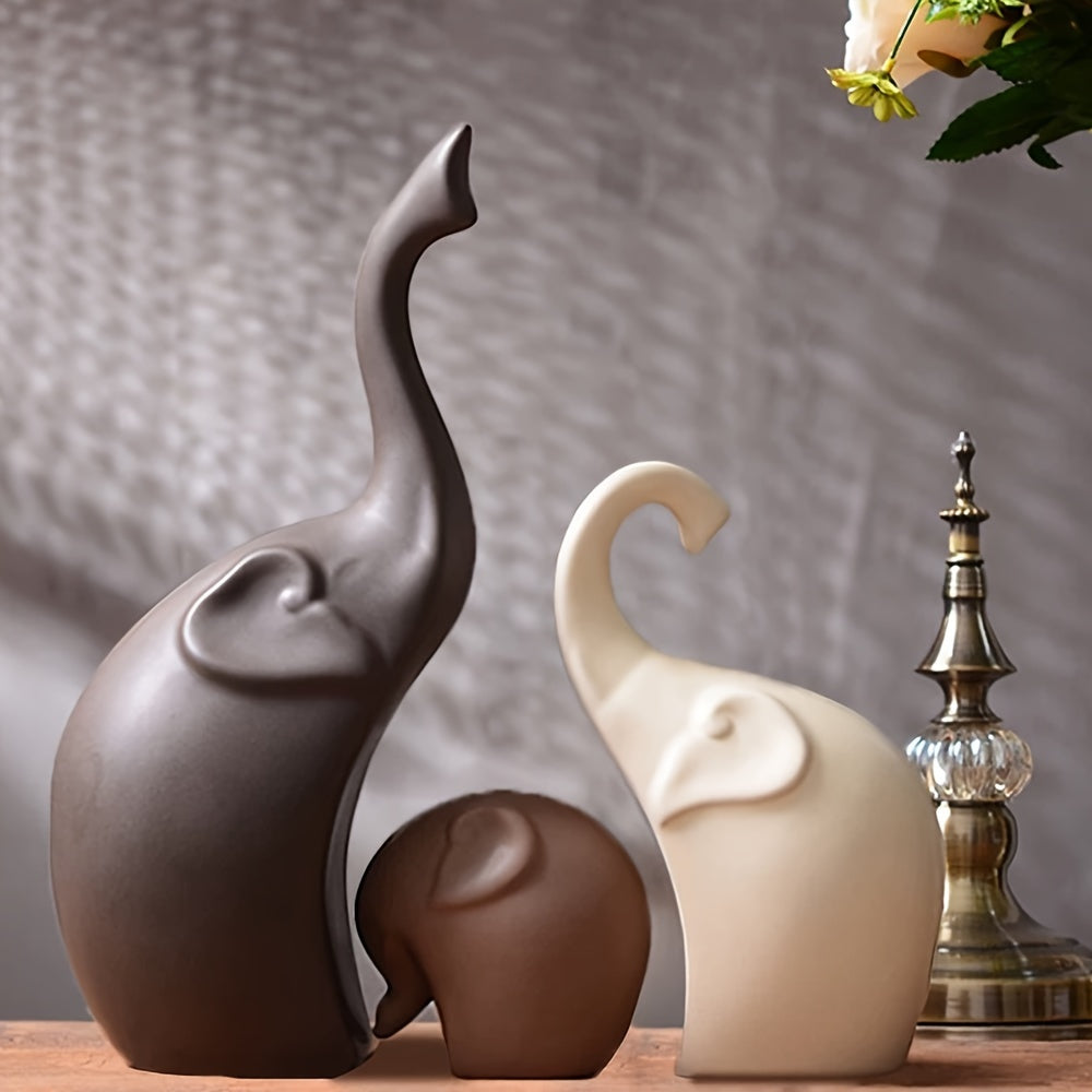 Ceramic Elephant Figurine Trio - ARLUVI