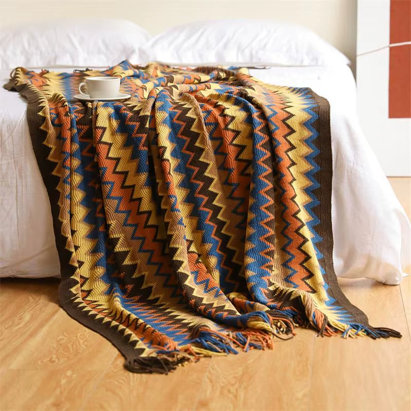 Bohemian Blanket with Multicolored Stripes - ARLUVI