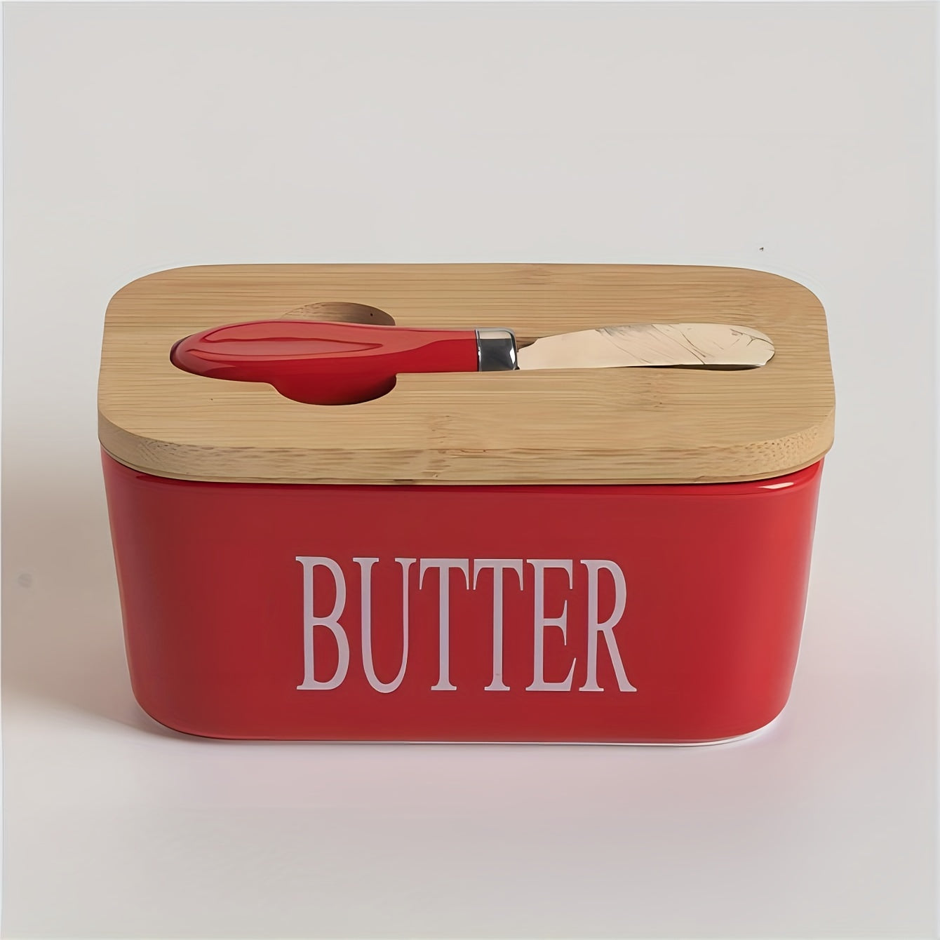Ceramic Butter Dish with Bamboo Lid & Spreader - ARLUVI