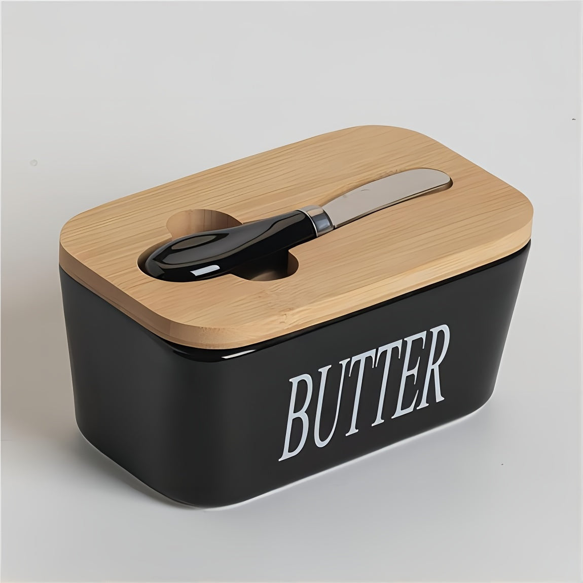 Ceramic Butter Dish with Bamboo Lid & Spreader - ARLUVI