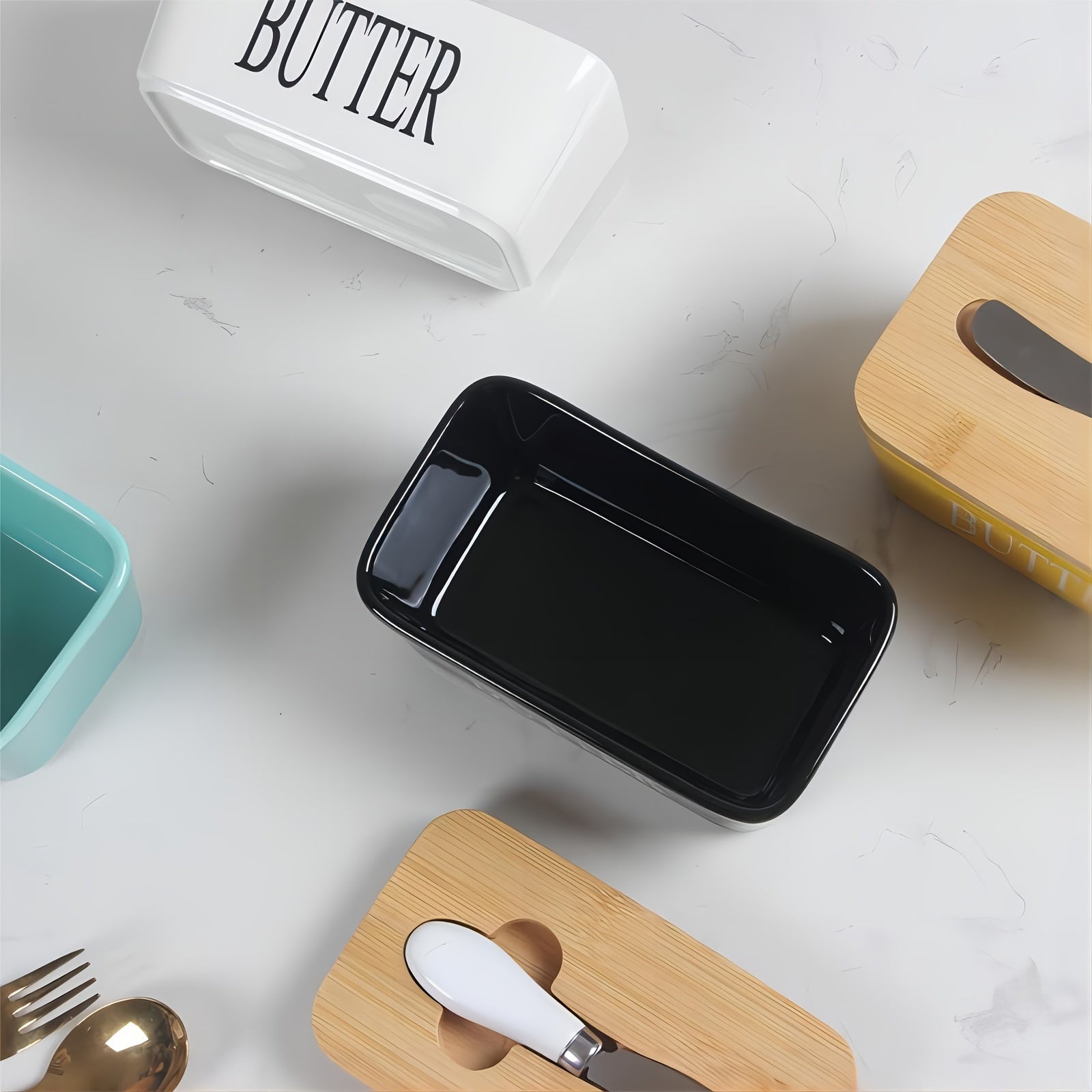 Ceramic Butter Dish with Bamboo Lid & Spreader - ARLUVI