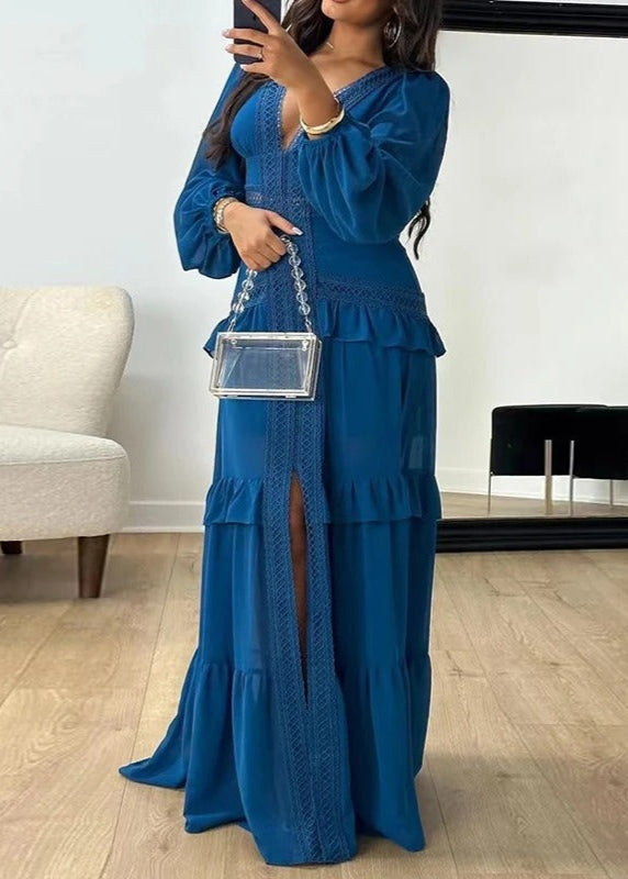 VELORIA™ Comfortable Maxi Dress with V-Neckline and Long Sleeves - ARLUVI
