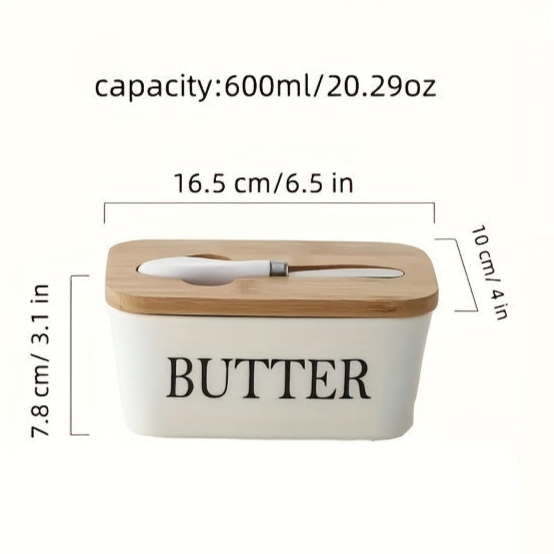 Ceramic Butter Dish with Bamboo Lid & Spreader - ARLUVI