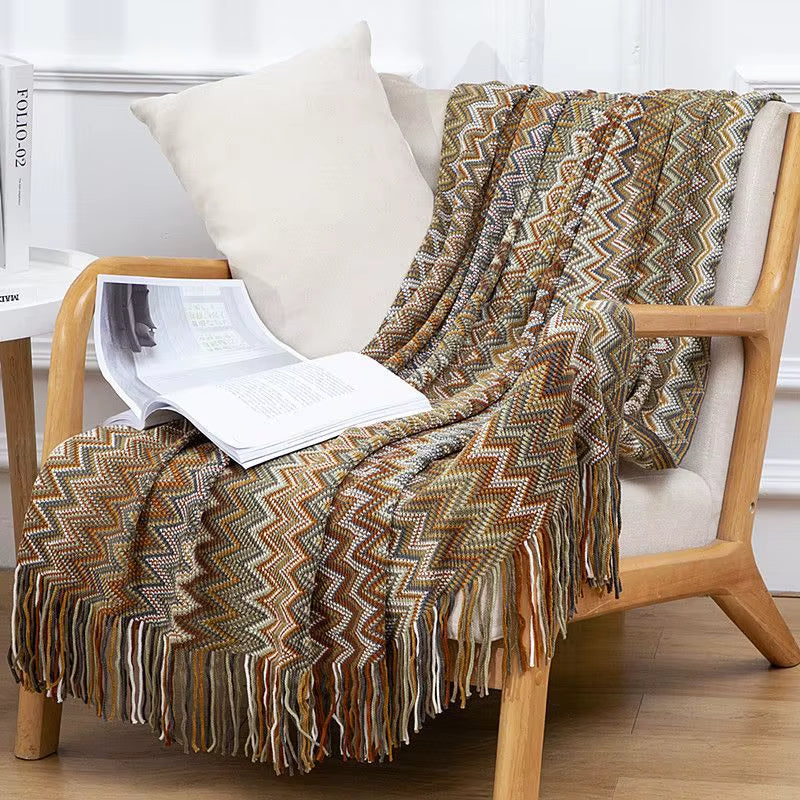 Bohemian Blanket with Multicolored Stripes - ARLUVI